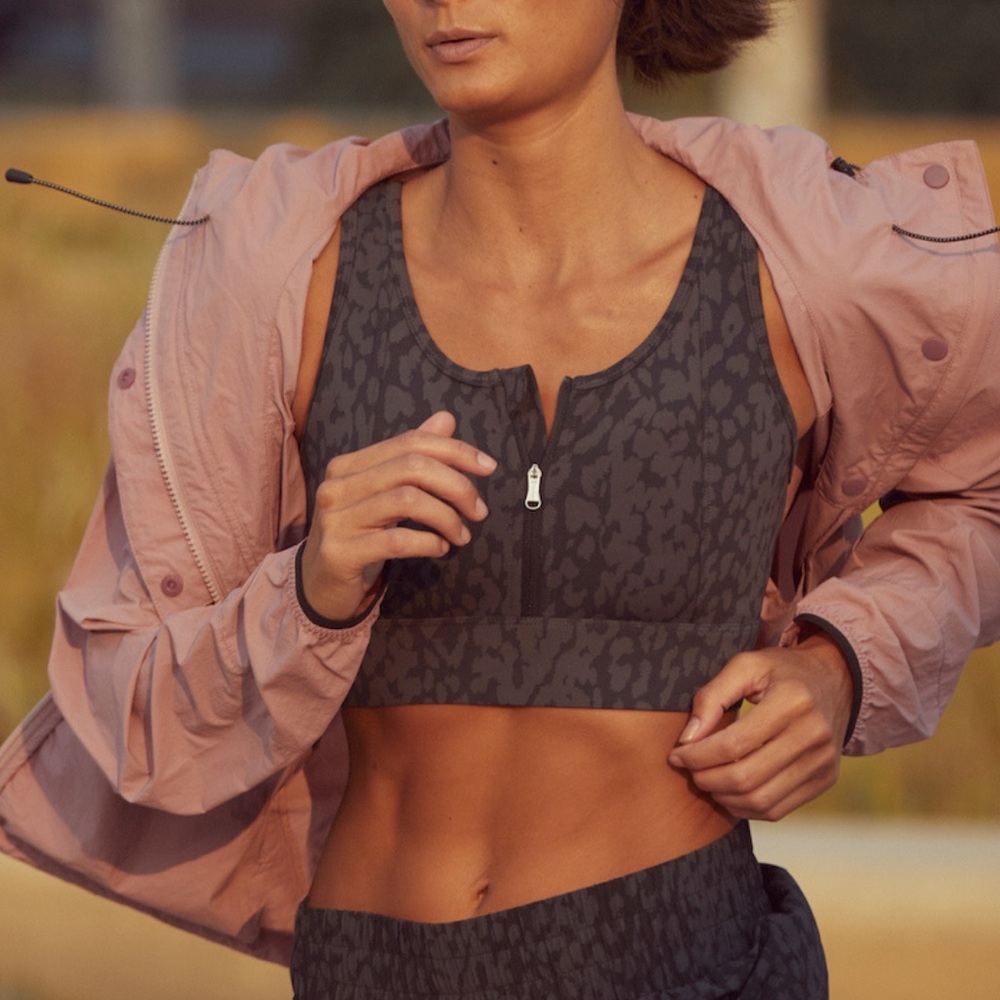 Varley Charcoal Patterned Sports Bra and Shorts